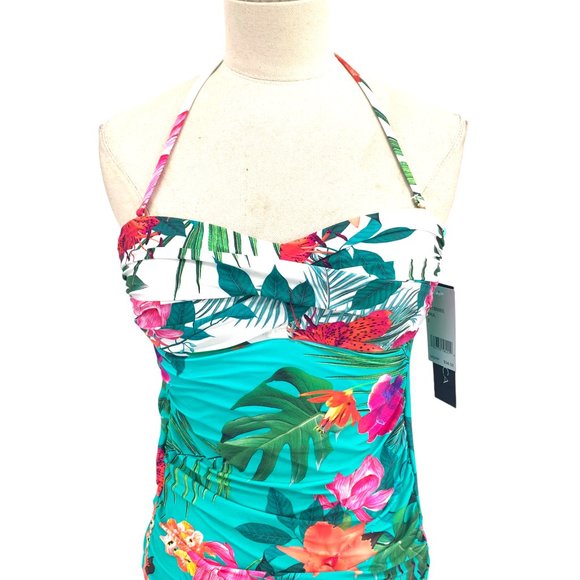 LA BLANCA Other - New LA BLANCA Tropicalia Floral TANKINI TOP Size 2 Bright Aqua Multi Tropical